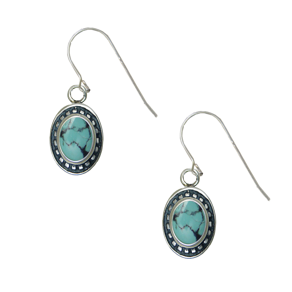 Sterling Silver Chinese Turquoise Gemstone Drop Dangle Earrings